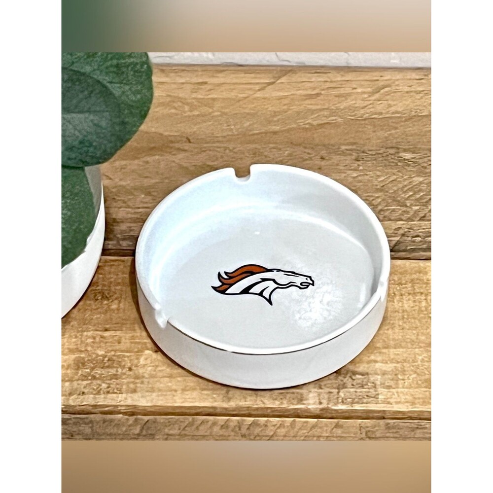 Official Denver Broncos Ceramic Ashtray Hologram Sticker 4.5” NFL Decor